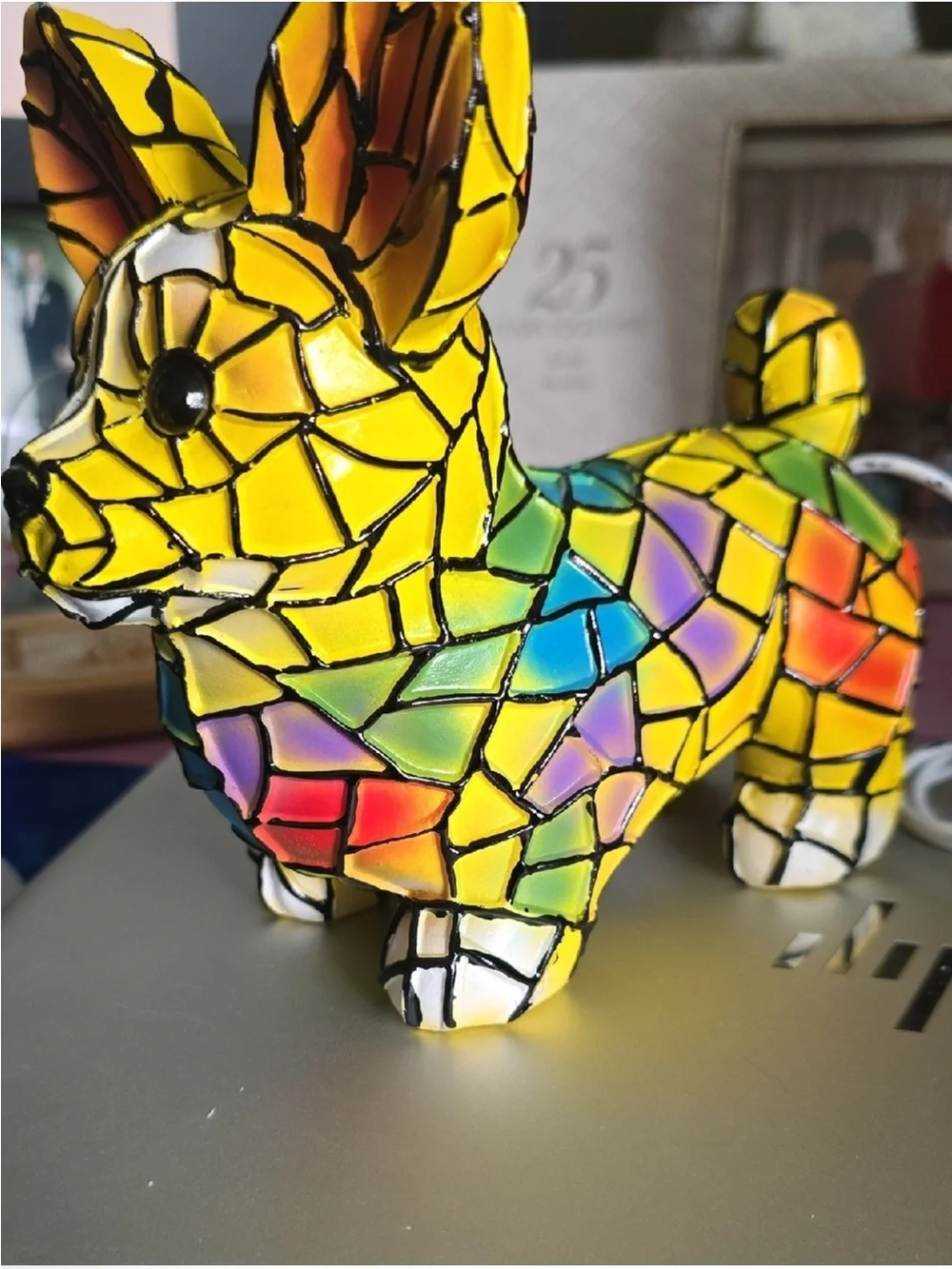 Colorful Mosaic Ceramic Dog Figurine - Vibrant Yellow Multicolor